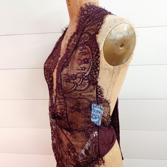 Free People Show Off Bodysuit in Fig Combo NEW - Picture 7 of 8